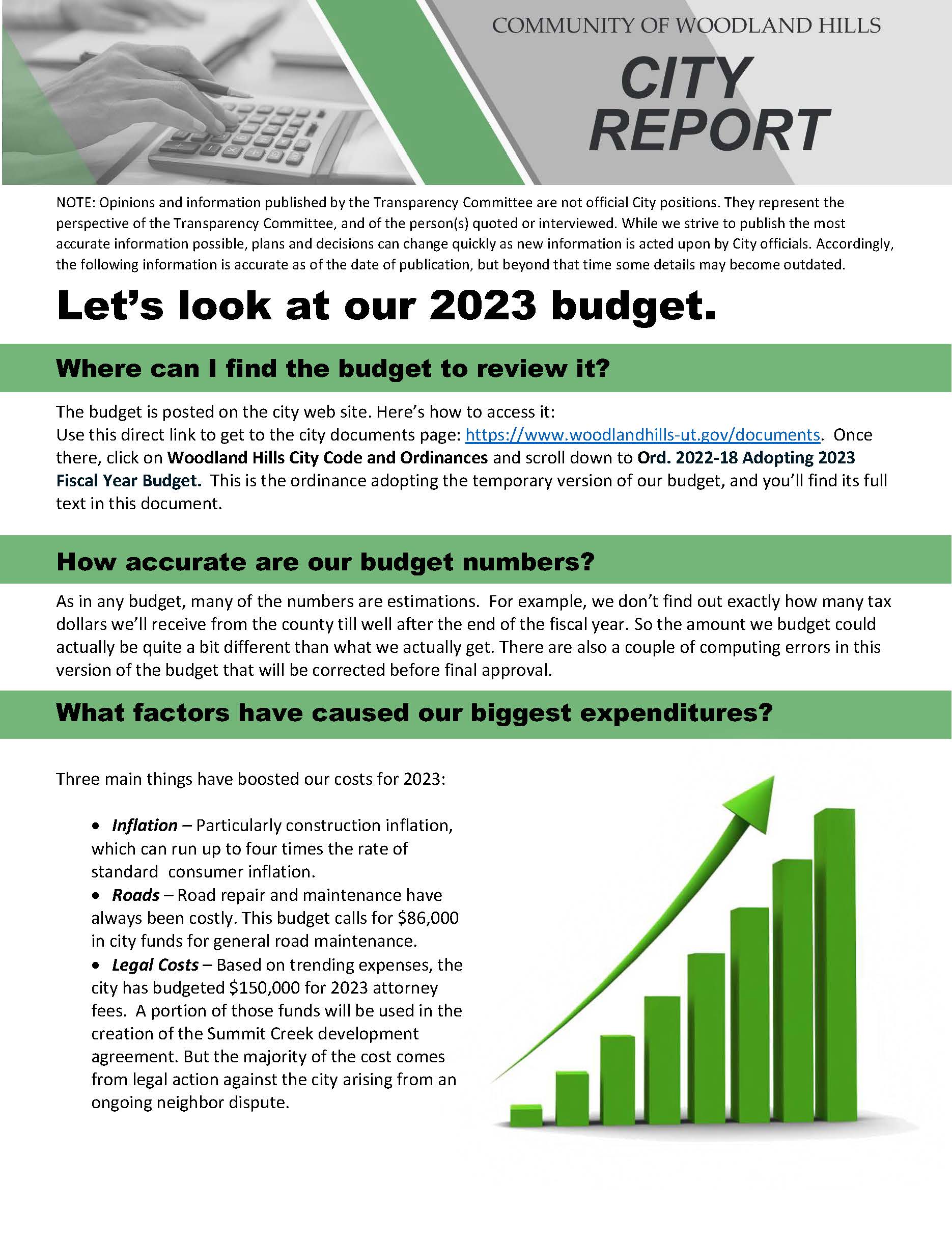 2023 City Budget Report Woodland Hills, Utah